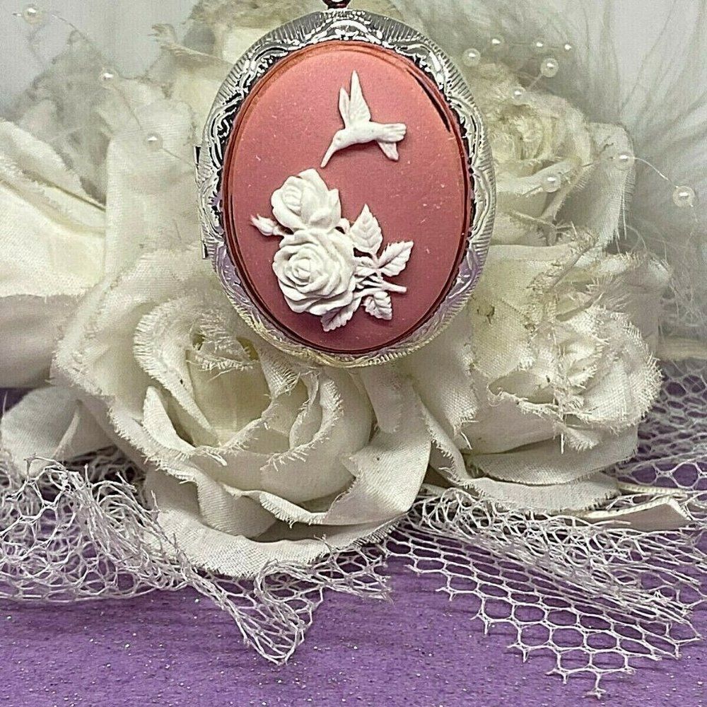 Mauve Pink Photohummingbird Rose Silver Locket